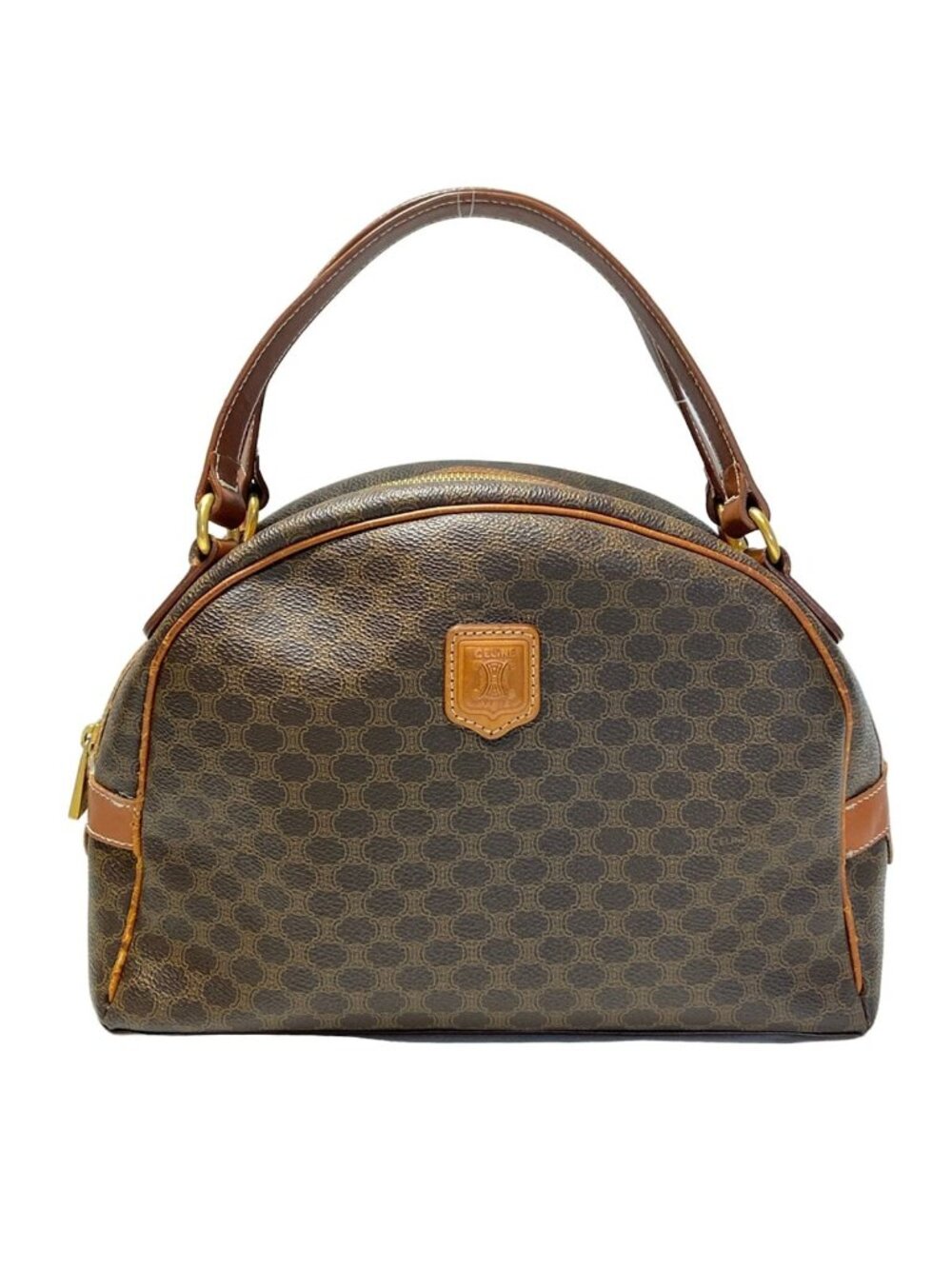 Celine Handbag Macadam Pattern Dark Brown Leather